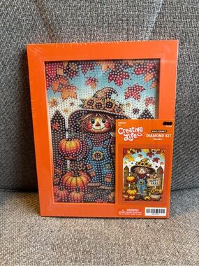 Creative Life Orange Fall Scarecrow Diamond Art Kit 9”x7”